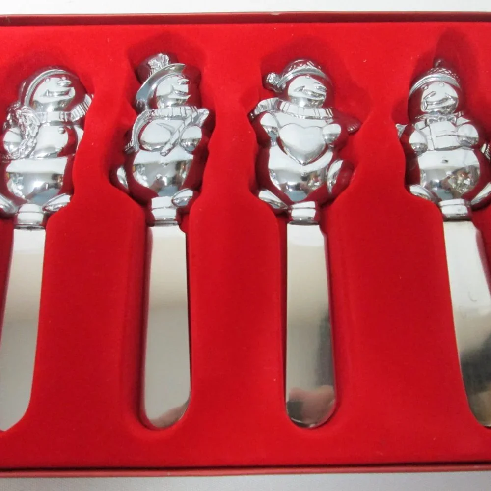 Lenox Yuletide Snowman Holiday Spreaders Christmas cheese knives Set 4 NEW NIB
